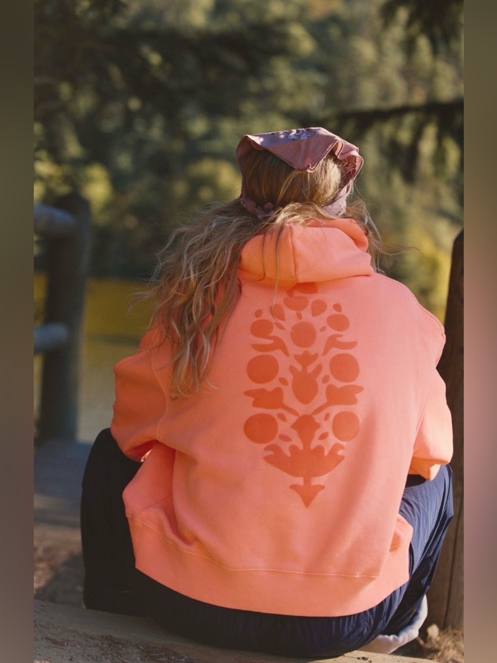 Free People Movement A Cut Above Flocked Buti Logo Hoodie Size Medium NWOT